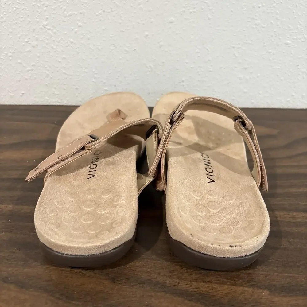 Vionic Wanda Sandals Womens Size 8.5 Wide Nude Tan Slip On Comfort Thong Shoes - Picture 5 of 14